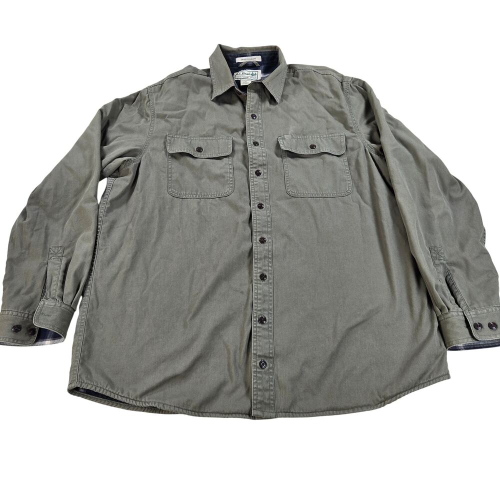 L.L.Bean Flannel Lined Traditional Fit Green Shacket Men's Size Large Tall